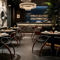 Table Ron Group en pierre, banquette en cuir noir, chaise à structure en acier inoxydable, mobilier moderne de luxe pour café, restaurant