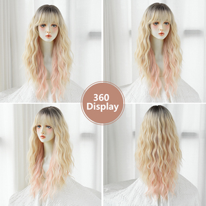 Precio al por mayor de fábrica Ombre Rubio Rosa con flequillo, pelucas rizadas largas para mujeres Cosplay <span class=keywords><strong>Anime</strong></span> y fiesta Nueva llegada 2023 - Product Image 5