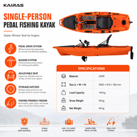 Kayak de pêche à pédales pour une personne, kayak HDPE à assise surélevée avec système de gouvernail, siège réglable pour la pêche en plein air