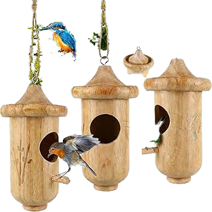 Baño para Pájaros Decorativo Vintage de Madera para Jardín, Estilo Antiguo con Hojas, Comedero para Pájaros Colgante de 19.5 cm de Diámetro - Product Image 2