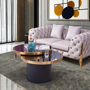 Tavolino <span class=keywords><strong>rotondo</strong></span> rotante Multi-funzionale di lusso nuovo <span class=keywords><strong>Design</strong></span> in <span class=keywords><strong>vetro</strong></span> temperato e acciaio inox per mobili da soggiorno - Product Image 5