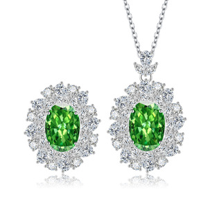 Ensemble collier et pendentif en zircon vert ovale taillé en forme de fleur, écologique, en cuivre, 10*14 mm, pour femmes - Product Image 1
