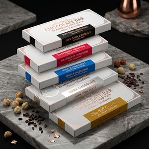 Confezione Biodegradabile in Cartone Bianco con Chiusura a Incastro per Barrette di Cioccolato Biologico, Stampa Professionale - Product Image 4