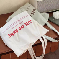 Tas Tote Kanvas Logo Kustom Warna Pastel, Katun Lembut, Kancing Tekan, Ringan, Dapat Digunakan Kembali, Tas Selempang untuk Butik, Kafe, Toko Buku
