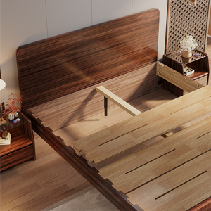 <span class=keywords><strong>Cama</strong></span> de Madera Maciza de Ébano con Rayas Europeas, Estilo Nórdico Simple y Moderno, <span class=keywords><strong>Cama</strong></span> Doble de 1.5 m con Respaldo Alto para Dormitorio Principal o Apartamento - Product Image 5