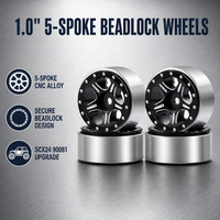 Nouvelles jantes métalliques Beadlock à 5 branches de 1,0 pouce pour voitures RC, pièces de mise à niveau adaptées aux ensembles de moyeux de roues de voitures RC Crawler 1/24