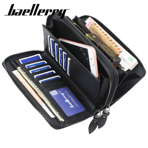 Baellerry <b>Men's</b> Long <b>Wallet</b> Pu Leather Double Zipper Large Capacity Business Clutch Bag Coffee Color - Product Image 4