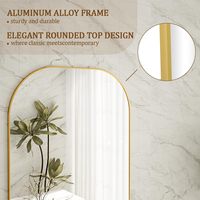 Miroir sur pied pleine longueur pour la décoration intérieure, avec dessus bombé et bords carrés, cadre en alliage d'aluminium doré, idéal pour chambre et dressing