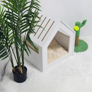 Muebles de madera maciza para mascotas, casa para gatos, casas de madera para perros pequeños, cajas para perros blancas para interiores, casas sin puerta