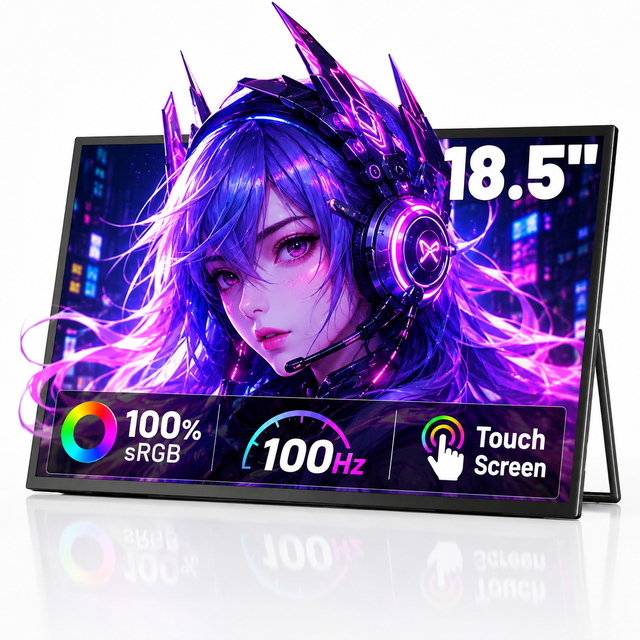 OEM 100Hz FHD IPS Slim 15Mm Dual USB-C HDMI Metal Stand Gaming Office Travel 18.5 Inch Touch Screen Portable Monitor for Laptop