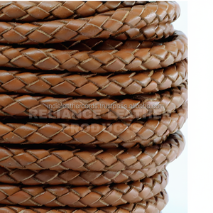 Cordon rond tressé en cuir véritable marron de 5 mm pour la fabrication de bijoux, accessoires et kits de bricolage – Prix direct usine - Product Image 1