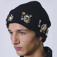 Bonnet en laine côtelée de luxe, personnalisé avec logo, nouvelle mode, brodé main, orné de cristaux, pour l'hiver