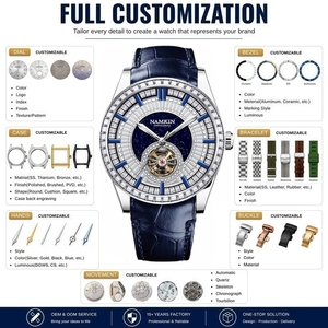 50 Pcs Custom Logo Men Diamond Set Dial Mechanical Watch Genuine Leather Strap 5ATM Waterproof Luxury Skeleton Automatic Watches - Product Image 2