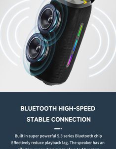 Cyboris 0227, haut-parleur sans fil portable neuf, lumière RGB, étanche IPX6, caisson de basses profond, avec poignée, carte TF, TWS, Aux - Product Image 5