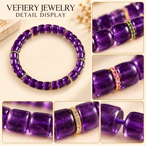 Pulsera Elástica de Amatista Brasileña Natural con Cuentas de Corte Recto y Dije Decorativo para Mujer, Venta al por Mayor de Joyería - Product Image 3