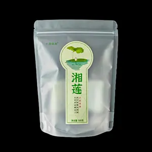 Film mat emballage alimentaire en plastique pochette à fermeture éclair réutilisable ziplock haut de gamme coin rond graine de lotus légume séché sac debout