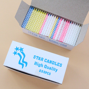 Vente en gros nouveauté 288pcs petites bougies d'<span class=keywords><strong>anniversaire</strong></span> filetées colorées décoration de fête bougies en spirale avec base - Product Image 1