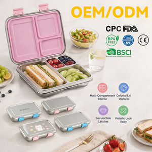 Aohea 3 <strong>Compart</strong> <strong>Lunch</strong> <strong>Box</strong> 304 Stainless Steel Bento <strong>Box</strong> with Nylon Button Removable Silicone Sealing <strong>Lunch</strong> <strong>Box</strong> with Soup Jar - Product Image 1