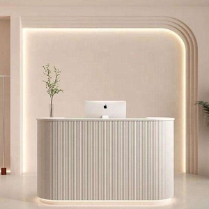 Modern <b>Solid</b> <b>Wood</b> Eco-friendly Reception <b>Desk</b> with Curved Design Adjustable Height LED Lighting for Commercial/Office Use - Product Image 3