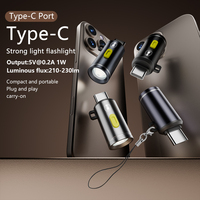 Senter Mini USB C lampu LED kecerahan 210 Lumens, dapatkan daya dari ponsel/Bank daya ukuran kecil & mudah dibawa dengan lubang kait