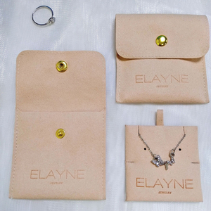Custom Microfiber <b>White</b> Suede Jewelry Box Pouch <b>Envelope</b> with Card Insert and Logo Premium Packaging for Customized Jewelry - Product Image 5