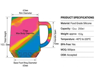 Mug de voyage portable en silicone de 250 ml, couleur arc-en-ciel, sans BPA, avec couvercle anti-fuite, résistant à la chaleur et incassable pour le camping