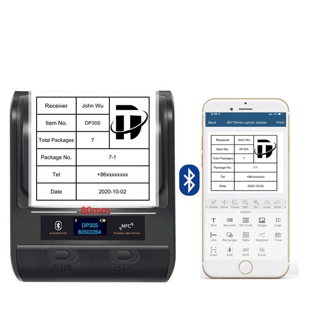 DeTong 3 Inch/80mm Handheld Thermal Mobile Printer Foods Price Tag Printing Machine