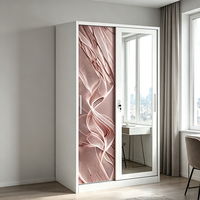 Armoires de rangement modernes démontables à 2 portes en acier métallique avec miroir, armoire en fer stable et verrouillable pour chambre à coucher