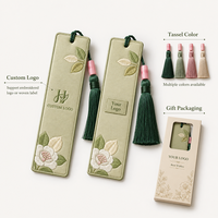 Marcapáginas de Tela Bordado con Logotipo Personalizado y Borla, Marcador de Páginas Floral Personalizado para Regalo Promocional de Eventos Corporativos