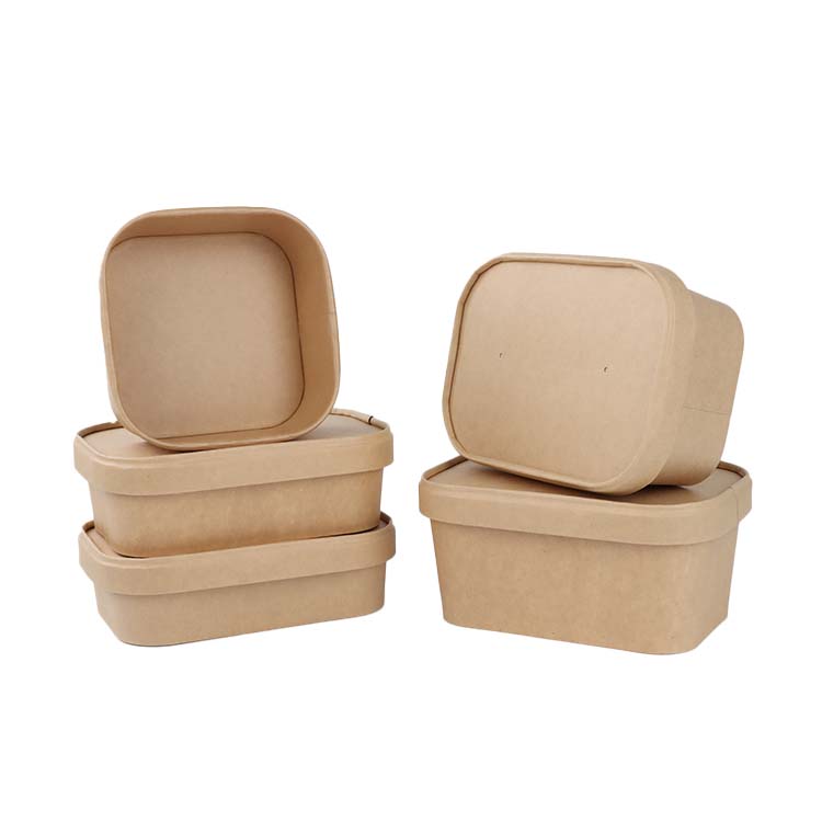 Bagasse Rectangular Bowl For Salad Fruit White Kraft Bowl Pet Customized Microwave Food Paper Bowl