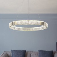 Lámpara de Araña LED de Cristal y Acero Inoxidable Cromado de Lujo, con Control Remoto E12, Iluminación para Sala de Estar, Centro de Decoración para Salón, Estilo Moderno