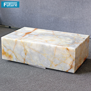 طاولة قهوة فاخرة من الحجر الطبيعي لغرفة المعيشة، مصنوعة من رخام العقيق الأزرق، تصميم مخصص - Product Image 2