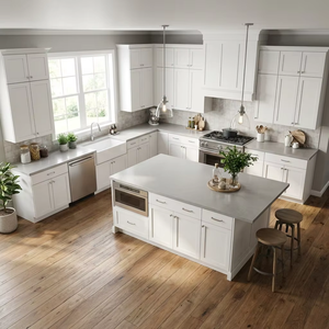 Îlot de cuisine moderne en MDF blanc, design écologique, quincaillerie à fermeture douce, menuiserie modulaire en kit pour maison australienne - Product Image 1