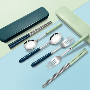 Stainless steel portable cutlery set (fork, spoon, chopsticks, three-piece set), student portable travel <b>kitchen</b> <b>storage</b> box, - Product Image 3