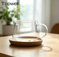 Tasse en verre borosilicate haut de gamme TOPWELL 400 ml avec poignée en verre, style moderne, résistante à la chaleur, passe au micro-ondes, passe au lave-vaisselle