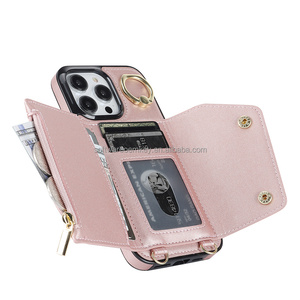 Marque fermeture éclair bouton magnétique en cuir portefeuille étui antichoc rotatif anneau support sangle couverture pour <span class=keywords><strong>iPhone</strong></span> <span class=keywords><strong>11</strong></span> 12 13 14 <span class=keywords><strong>Pro</strong></span> <span class=keywords><strong>Max</strong></span> - Product Image 2