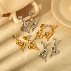 Boucles d'oreilles en alliage de zinc en forme de cœur, couleur argent et or, bijoux à la mode, cadeau pour femmes - Product Image 1
