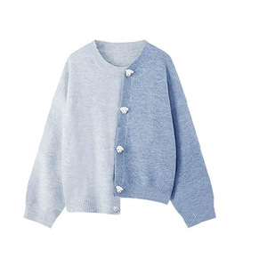 Zhan Ya Women's <b>Cardigan</b> Crew Neck Full Sleeve Contrast Color Loose Fit Medium <b>Thickness</b> Single Breasted Knit Sweater - Product Image 1