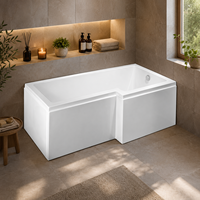 Baignoire en L avec extrémité large pour une utilisation combinée douche et bain, 170 cm, en acrylique, baignoire murale