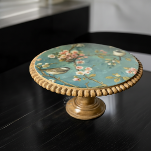 Soporte de pastel de madera maciza con diseño de pájaro moderno en esmalte verde acabado para exhibición de pastel de boda - Product Image 1