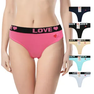 UOKIN Love heart logo waistband women's cotton underwear thong panties mix size and 8 colors for wholesale A9243