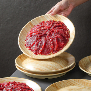 Xiangyuan Meimei <b>melamine</b> tableware <b>plates</b>, hot pot restaurant wood grain freshly sliced beef side dish <b>plates</b>, round - Product Image 1
