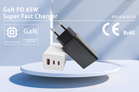Chargeur à 3 ports 65W GaN EU (USB-A + 2x USB-C) | Chargeur d'ordinateur portable certifié CE GS PD3.0/QC3.0 Montre intelligente pour écouteurs PC ignifugés