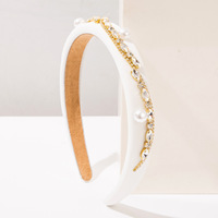 Nouveau serre-tête rétro couleur unie avec chaîne irrégulière et perles incrustées de diamants, serre-tête large, magnifique accessoire pour cheveux
