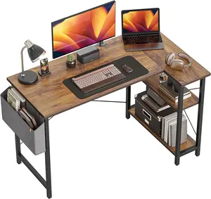 小型l形电脑桌，带储物搁板家庭办公室转角书桌学习写字台