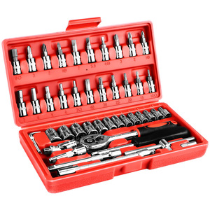 Kit d'outils de réparation automobile 46 pièces, clé à douille 1/4 pouce, source d'alimentation manuelle, personnalisable OEM, mallette rigide certifiée GS - Product Image 1