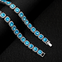 Usine En Gros Alliage Bling Glacé Hip Hop Glacé 12mm Pierre Bleue Miami Chaîne Cubaine Collier