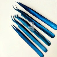Pince à épiler plasma professionnelle de haute qualité, polyvalente, internationale, en acier inoxydable japonais, bleue, à pointe, avec logo personnalisé pour cils