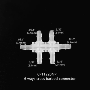Conector de manguera de plástico PP en forma de T, junta de tubería de 6 vías, accesorio de tubo con púas dobles TT para adaptadores de suministro de agua a baja presión - Product Image 2