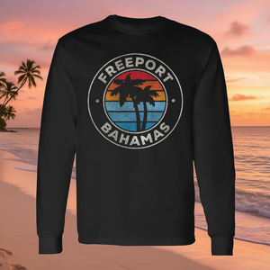 Freeport Bahamas - Camiseta vintage retro de manga larga con diseño de palmera estilo años 70 - Product Image 3
